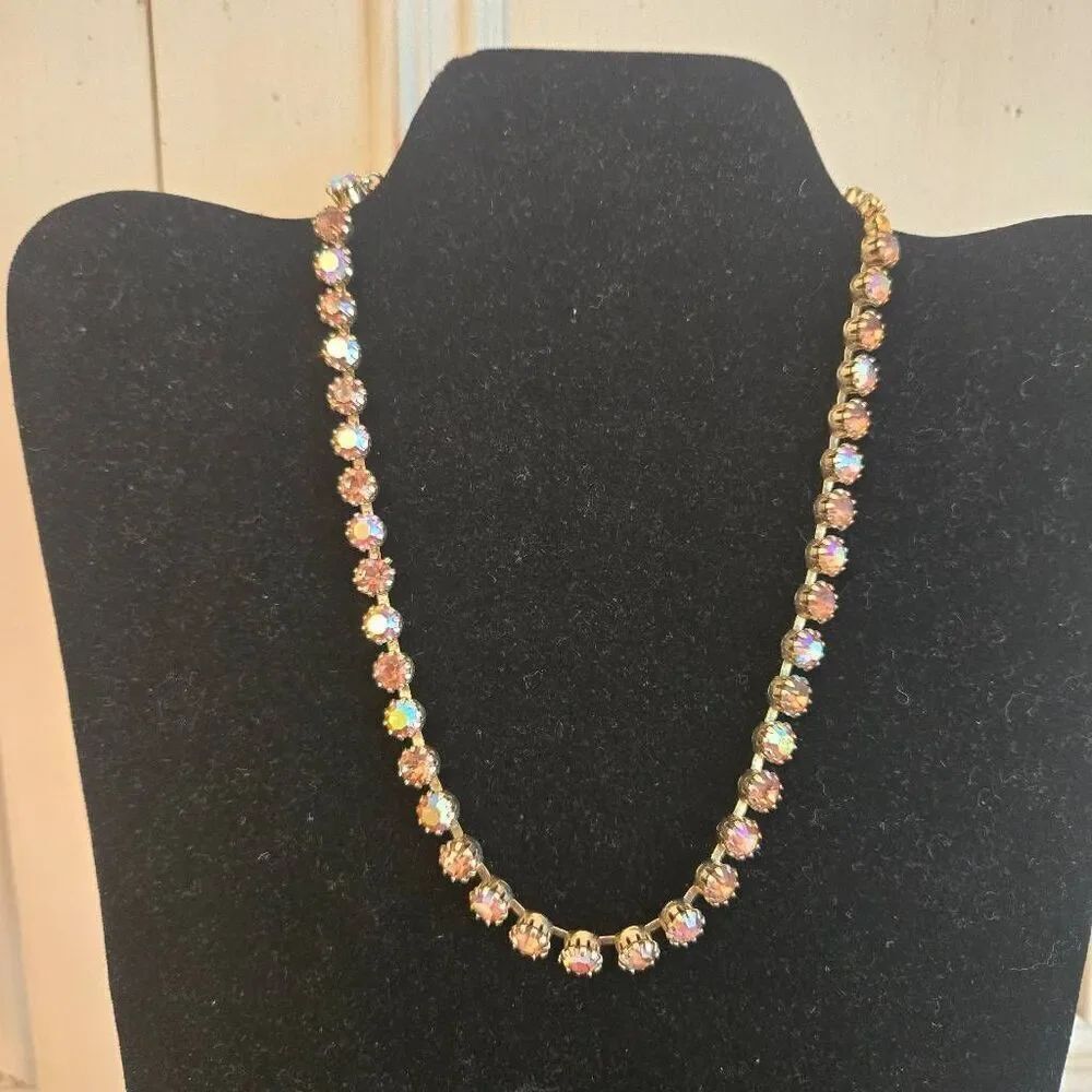 Vintage Amber Rhinestone AB Stone Choker Necklace